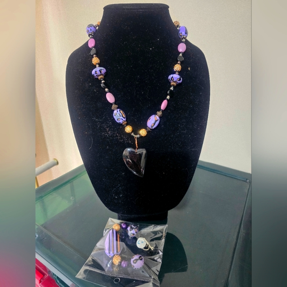 OOAK HANDMADE LADIES Purple Copper Black Agate Jewelry set